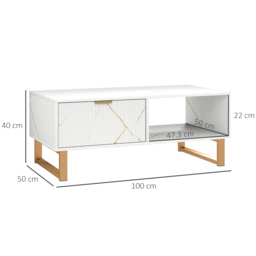 HOMCOM Elegant Marble Effect Storage Coffee Table - White - thumbnail 3