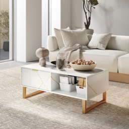 HOMCOM Elegant Marble Effect Storage Coffee Table - White - thumbnail 2