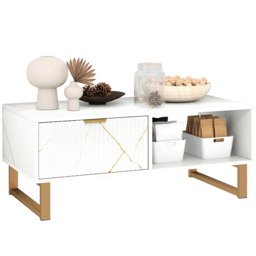 HOMCOM Elegant Marble Effect Storage Coffee Table - White - thumbnail 1