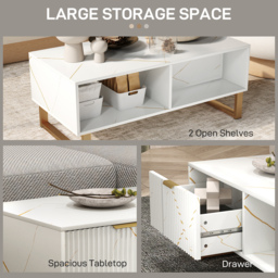 HOMCOM Elegant Marble Effect Storage Coffee Table - White - thumbnail 5