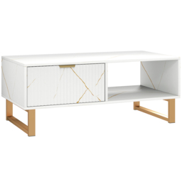 HOMCOM Elegant Marble Effect Storage Coffee Table - White