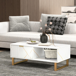 HOMCOM Elegant Marble Effect Storage Coffee Table - White - thumbnail 8