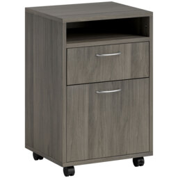 HOMCOM 60cm Filing Cabinet with Drawer, Open Shelf, Metal Handles and 4 Wheels, Office Home Organiser Mobile Printer, Grey - thumbnail 1