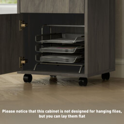 HOMCOM 60cm Filing Cabinet with Drawer, Open Shelf, Metal Handles and 4 Wheels, Office Home Organiser Mobile Printer, Grey - thumbnail 7