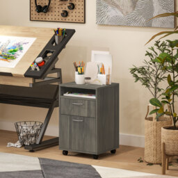 HOMCOM 60cm Filing Cabinet with Drawer, Open Shelf, Metal Handles and 4 Wheels, Office Home Organiser Mobile Printer, Grey - thumbnail 8