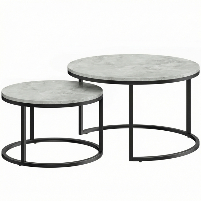 HOMCOM Set of Two Marble-Effect Stacking Tables - Grey - image 1