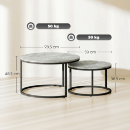 HOMCOM Set of Two Marble-Effect Stacking Tables - Grey - thumbnail 3