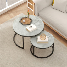 HOMCOM Set of Two Marble-Effect Stacking Tables - Grey - thumbnail 8