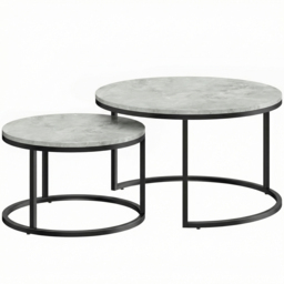 HOMCOM Set of Two Marble-Effect Stacking Tables - Grey - thumbnail 1