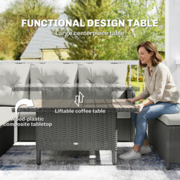 Outsunny Rattan Sofa Set, 6-Piece Outdoor PE Rattan Wicker Sofa with Liftable Coffee Table, Patio Garden Sectional Corner Furniture, Cream - Aosom UK - thumbnail 6