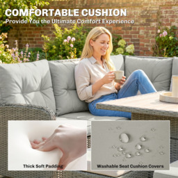 Outsunny Rattan Sofa Set, 6-Piece Outdoor PE Rattan Wicker Sofa with Liftable Coffee Table, Patio Garden Sectional Corner Furniture, Cream - Aosom UK - thumbnail 5