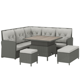 Outsunny Rattan Sofa Set, 6-Piece Outdoor PE Rattan Wicker Sofa with Liftable Coffee Table, Patio Garden Sectional Corner Furniture, Cream - Aosom UK