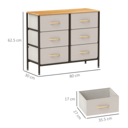 HOMCOM Fabric Chest of Drawers, Industrial Storage Bedroom Dresser with 6 Fabric Drawers, Steel Frame and Wooden Top for Nursery, Living Room, Hallway, Cream White - thumbnail 3