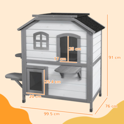 PawHut 2-Storey Indoor or Outdoor Wooden Cat Enclosure Kitty Shelter with Escape Door, Openable Weatherproof & Waterproof Roof, White - Aosom UK - thumbnail 3