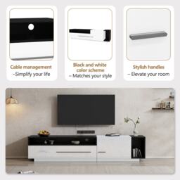 TV Unit with Storage, Modern TV Stand with Waterproof and Scratch-resistant Surface, Up 70in TV Size White+Black - Aosom UK - thumbnail 4