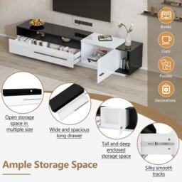 TV Unit with Storage, Modern TV Stand with Waterproof and Scratch-resistant Surface, Up 70in TV Size White+Black - Aosom UK - thumbnail 5