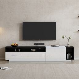 TV Unit with Storage, Modern TV Stand with Waterproof and Scratch-resistant Surface, Up 70in TV Size White+Black - Aosom UK - thumbnail 7