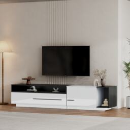 TV Unit with Storage, Modern TV Stand with Waterproof and Scratch-resistant Surface, Up 70in TV Size White+Black - Aosom UK - thumbnail 9