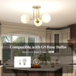 HOMCOM LED Ceiling Light with Globe Shades, Modern 3-Light Ceiling Light with G9 Sockets for Living Room, Bedroom, Dining Room, Bulbs Not Included, Gold Tone - thumbnail 5