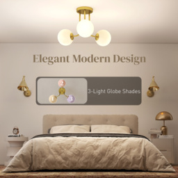 HOMCOM LED Ceiling Light with Globe Shades, Modern 3-Light Ceiling Light with G9 Sockets for Living Room, Bedroom, Dining Room, Bulbs Not Included, Gold Tone - thumbnail 4