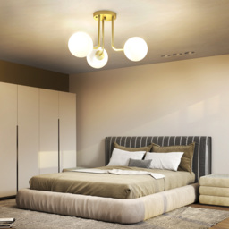 HOMCOM LED Ceiling Light with Globe Shades, Modern 3-Light Ceiling Light with G9 Sockets for Living Room, Bedroom, Dining Room, Bulbs Not Included, Gold Tone - thumbnail 7