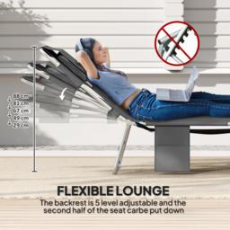 Outsunny Foldable Sun Lounger Set of 2, Beach Chaise Lounge with Reading Hole, Arm Slots, 5-Position Adjustable Backrest, Side Pocket, Pillow for Garden, Beach, Pool, Dark Grey - thumbnail 4