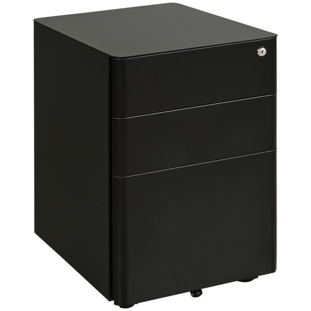Vinsetto Filing Cabinet, 3-Drawer Small File Cabinet with Lock, for Letter/Legal/A4, Steel Office Storage with Wheels, Black - Aosom UK - image 1