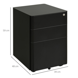 Vinsetto Filing Cabinet, 3-Drawer Small File Cabinet with Lock, for Letter/Legal/A4, Steel Office Storage with Wheels, Black - Aosom UK - thumbnail 3