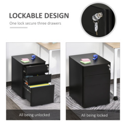 Vinsetto Filing Cabinet, 3-Drawer Small File Cabinet with Lock, for Letter/Legal/A4, Steel Office Storage with Wheels, Black - Aosom UK - thumbnail 4