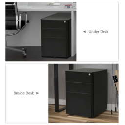 Vinsetto Filing Cabinet, 3-Drawer Small File Cabinet with Lock, for Letter/Legal/A4, Steel Office Storage with Wheels, Black - Aosom UK - thumbnail 5