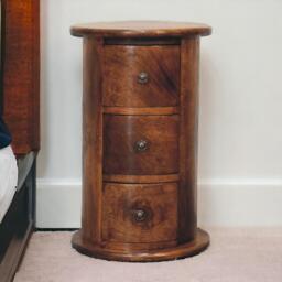 Solid Wood Mini Drum Chest with 3 Smooth-Gliding Drawers, Handcrafted Bedside Table with Stain-Based Finish, 32L x 32W x 50H cm, Brown - Aosom UK - thumbnail 1