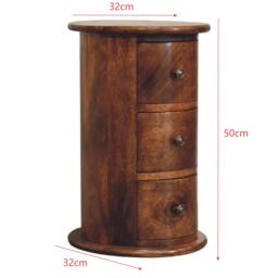 Solid Wood Mini Drum Chest with 3 Smooth-Gliding Drawers, Handcrafted Bedside Table with Stain-Based Finish, 32L x 32W x 50H cm, Brown - Aosom UK - thumbnail 3