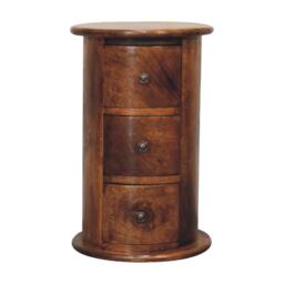 Solid Wood Mini Drum Chest with 3 Smooth-Gliding Drawers, Handcrafted Bedside Table with Stain-Based Finish, 32L x 32W x 50H cm, Brown - Aosom UK - thumbnail 2