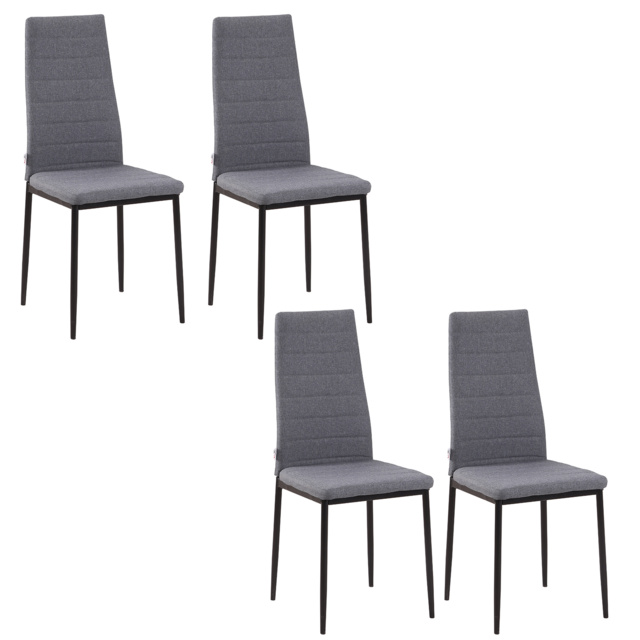 HOMCOM Set of 4 Dining Room Chairs, Linen Upholstered Kitchen Chairs, Outdoor Dining Chairs with Padded Seat & Metal Legs, Grey - Aosom UK - image 1