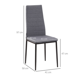 HOMCOM Set of 4 Dining Room Chairs, Linen Upholstered Kitchen Chairs, Outdoor Dining Chairs with Padded Seat & Metal Legs, Grey - Aosom UK - thumbnail 3