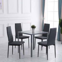HOMCOM Set of 4 Dining Room Chairs, Linen Upholstered Kitchen Chairs, Outdoor Dining Chairs with Padded Seat & Metal Legs, Grey - Aosom UK - thumbnail 2