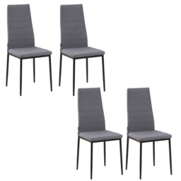 HOMCOM Set of 4 Dining Room Chairs, Linen Upholstered Kitchen Chairs, Outdoor Dining Chairs with Padded Seat & Metal Legs, Grey - Aosom UK