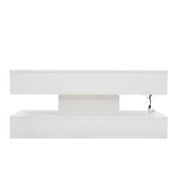 Modern Coffee Table with Bluetooth-Controlled LED Lighting, Lift-Up Center Table with Hidden Storage, 100L x 50W x 42H cm, White - Aosom UK - thumbnail 2