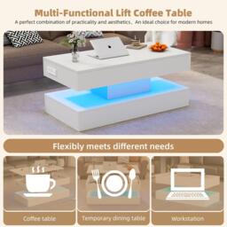 Modern Coffee Table with Bluetooth-Controlled LED Lighting, Lift-Up Center Table with Hidden Storage, 100L x 50W x 42H cm, White - Aosom UK - thumbnail 6