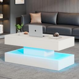 Modern Coffee Table with Bluetooth-Controlled LED Lighting, Lift-Up Center Table with Hidden Storage, 100L x 50W x 42H cm, White - Aosom UK - thumbnail 8