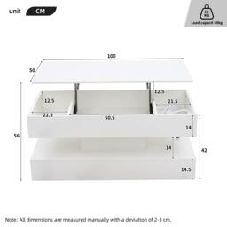Modern Coffee Table with Bluetooth-Controlled LED Lighting, Lift-Up Center Table with Hidden Storage, 100L x 50W x 42H cm, White - Aosom UK - thumbnail 3