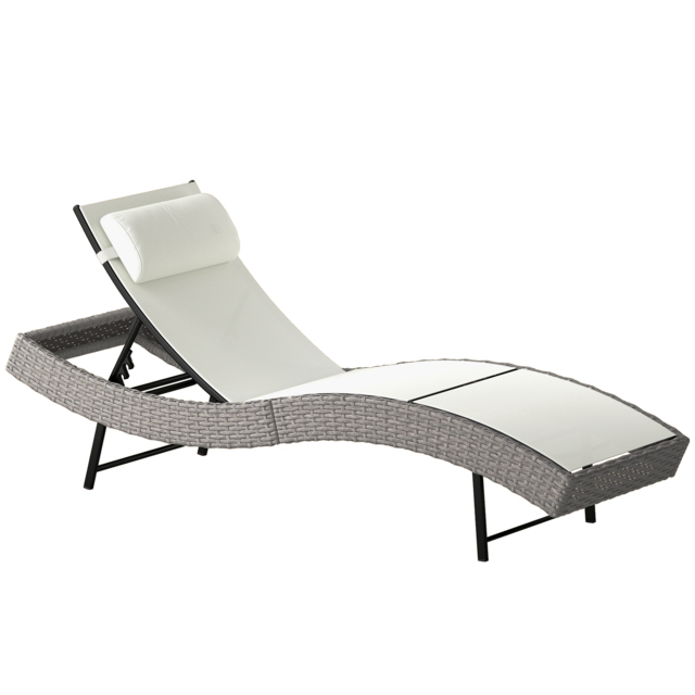 Outsunny Rattan Sun Lounger, Garden Recliner with 5 Position Adjustable Back, S Shaped Texteline Seat, Headrest, Cream White - image 1