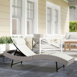 Outsunny Rattan Sun Lounger, Garden Recliner with 5 Position Adjustable Back, S Shaped Texteline Seat, Headrest, Cream White - thumbnail 2