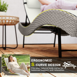 Outsunny Rattan Sun Lounger, Garden Recliner with 5 Position Adjustable Back, S Shaped Texteline Seat, Headrest, Cream White - thumbnail 4