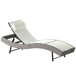 Outsunny Rattan Sun Lounger, Garden Recliner with 5 Position Adjustable Back, S Shaped Texteline Seat, Headrest, Cream White - thumbnail 1