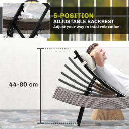 Outsunny Rattan Sun Lounger, Garden Recliner with 5 Position Adjustable Back, S Shaped Texteline Seat, Headrest, Cream White - thumbnail 5