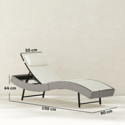 Outsunny Rattan Sun Lounger, Garden Recliner with 5 Position Adjustable Back, S Shaped Texteline Seat, Headrest, Cream White - thumbnail 3