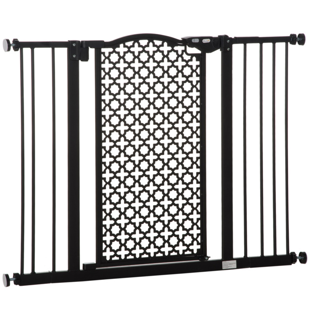 PawHut 74-105 cm Pet Safety Gate Barrier Stair Pressure Fit with Auto Close and Double Locking for Doorways, Hallways, Black - image 1