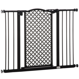 PawHut 74-105 cm Pet Safety Gate Barrier Stair Pressure Fit with Auto Close and Double Locking for Doorways, Hallways, Black - thumbnail 1