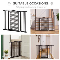 PawHut 74-105 cm Pet Safety Gate Barrier Stair Pressure Fit with Auto Close and Double Locking for Doorways, Hallways, Black - thumbnail 8